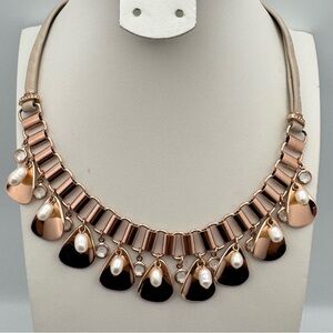 White House Black Market Rose Gold Pearl Charm Necklace Statement